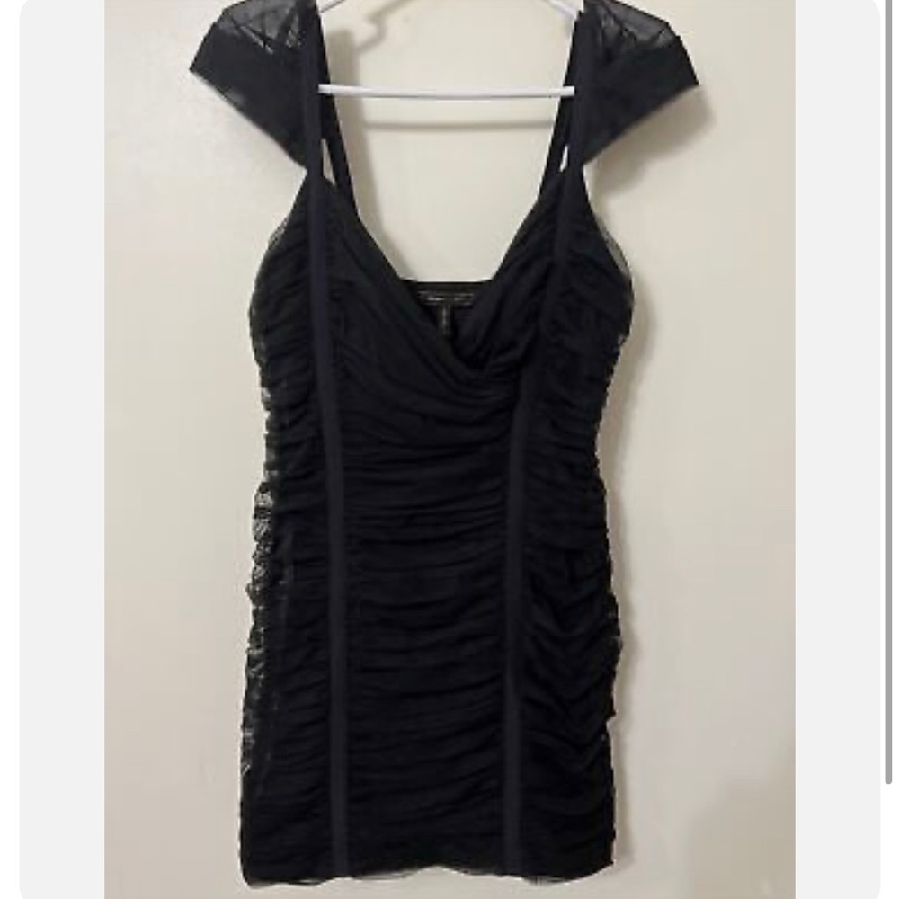 BCBG MAXAZRIA Dress Size S Mini Black Tulle Cocktail Lingerie Straps Short